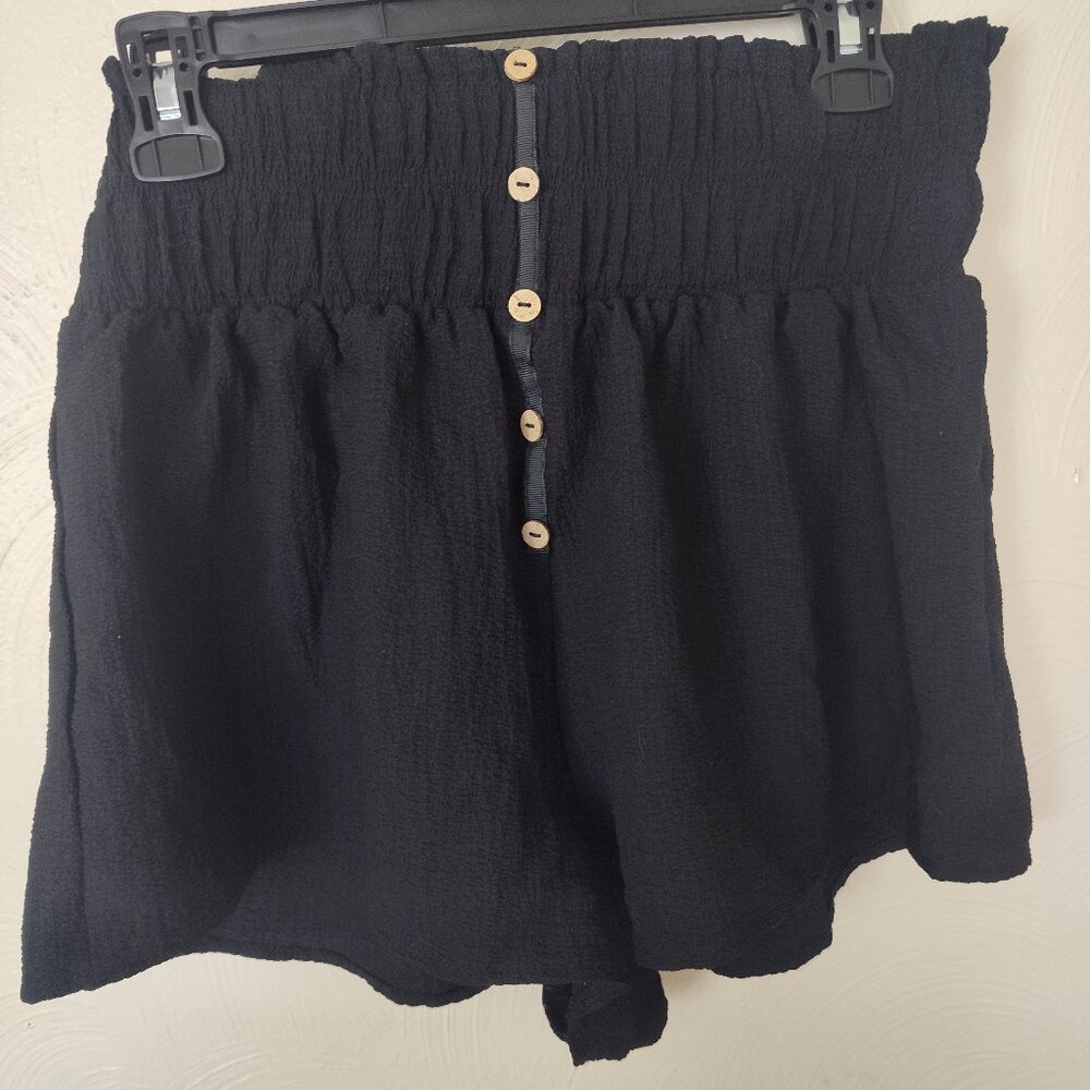 High Waisted Black Flowy Shorts